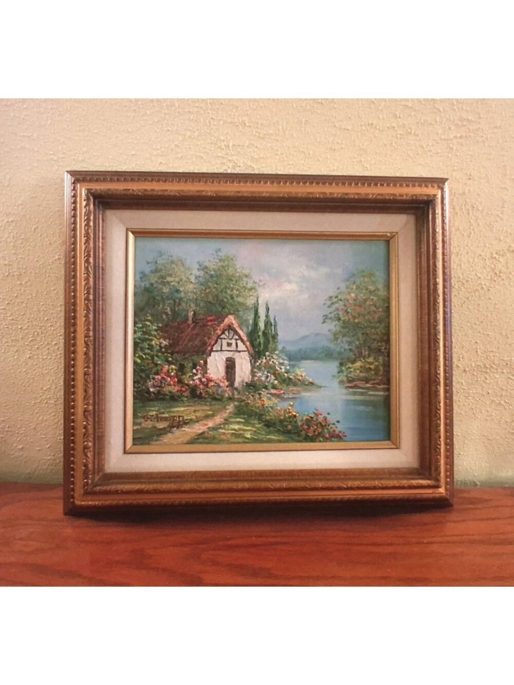 Impasto Oil Painting Original English Countryside Cottage Scene Framed Vtg Trapp